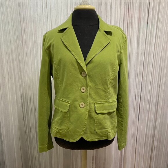 Talbots 90's Vintage Cotton Stretch 3 Button Blazer Apple Green Size 12 Preppy - Picture 1 of 13